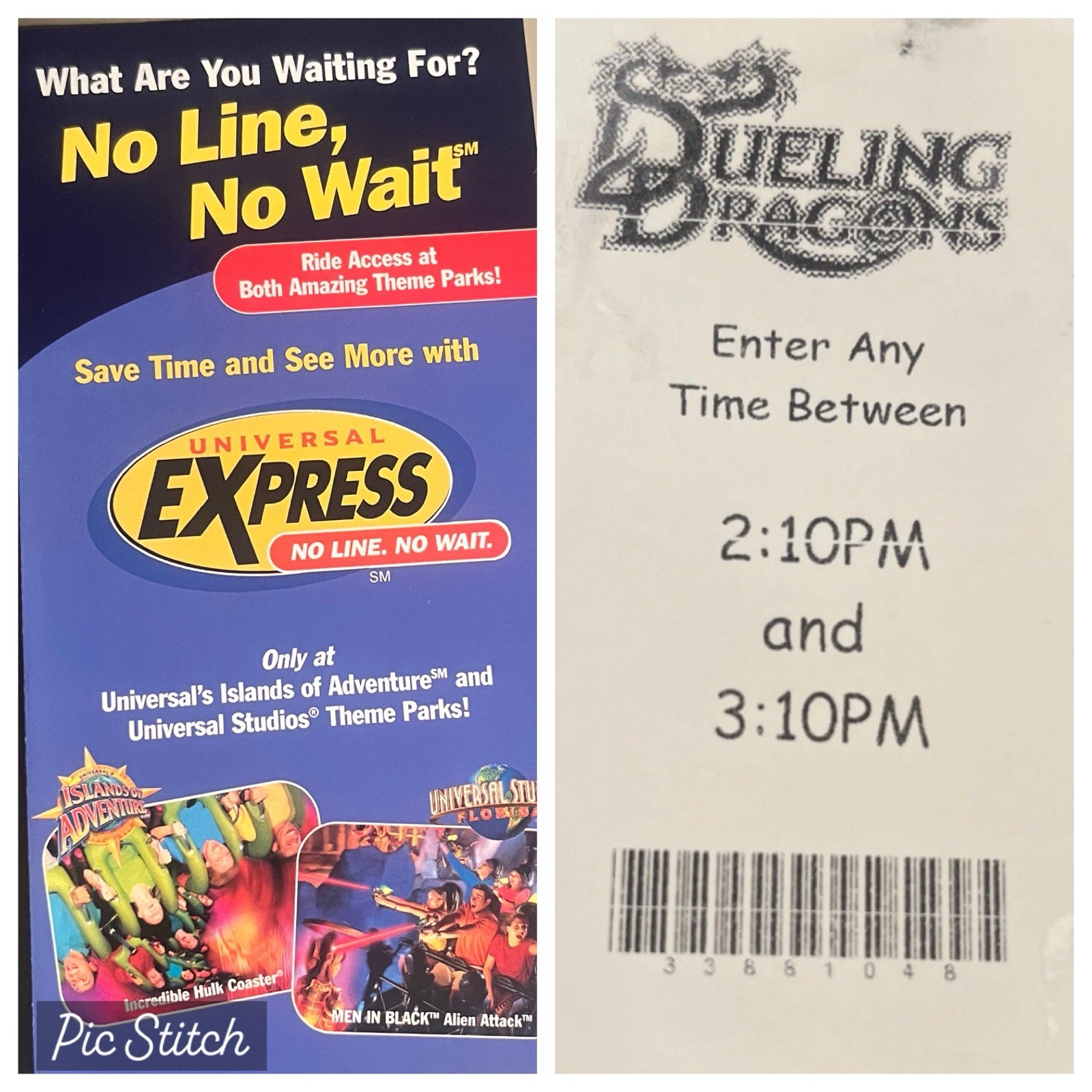 Vintage 2005 Universal Resort Dueling Dragons Fastpass Fast Pass Express Ticket