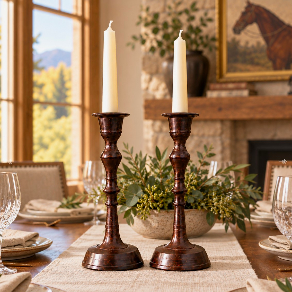 Pair of Antiqued Metal Candlesticks – $35 🕯️