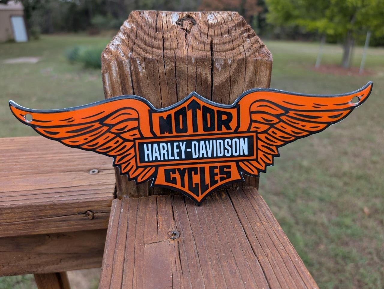 THICK PORCELAIN HARLEY DAVIDSON MOTORCYCLES WINGS LOGO SIGN DEALER DOOR PUSH HD