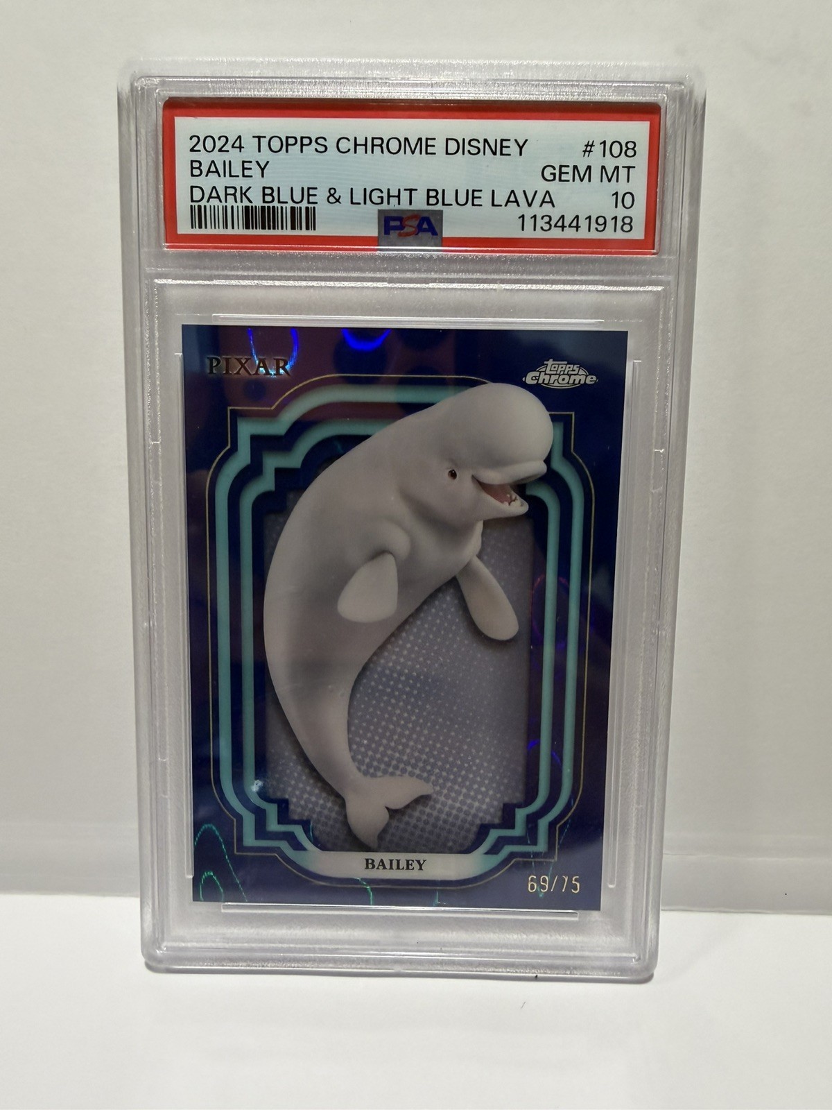 BAILEY 2024 TOPPS CHROME DISNEY PIXAR DARK BLUE AND LIGHT BLUE LAVA /75 PSA 10