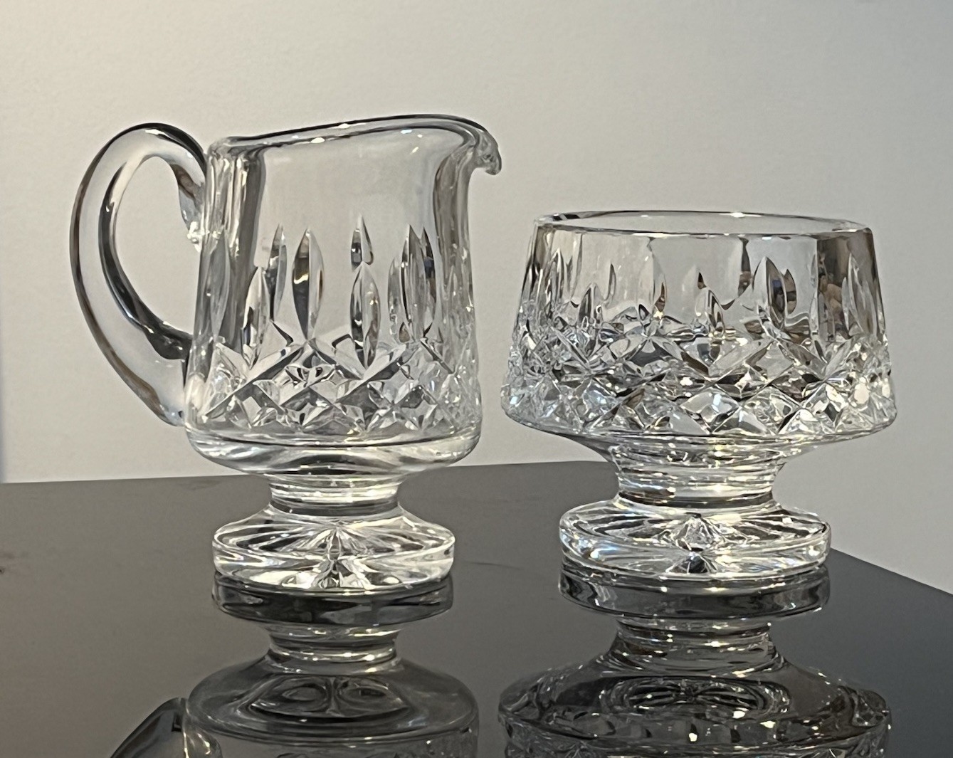 VTG  Marked Waterford Crystal Lismore Footed Cream and Sugar Bowls  Retired 