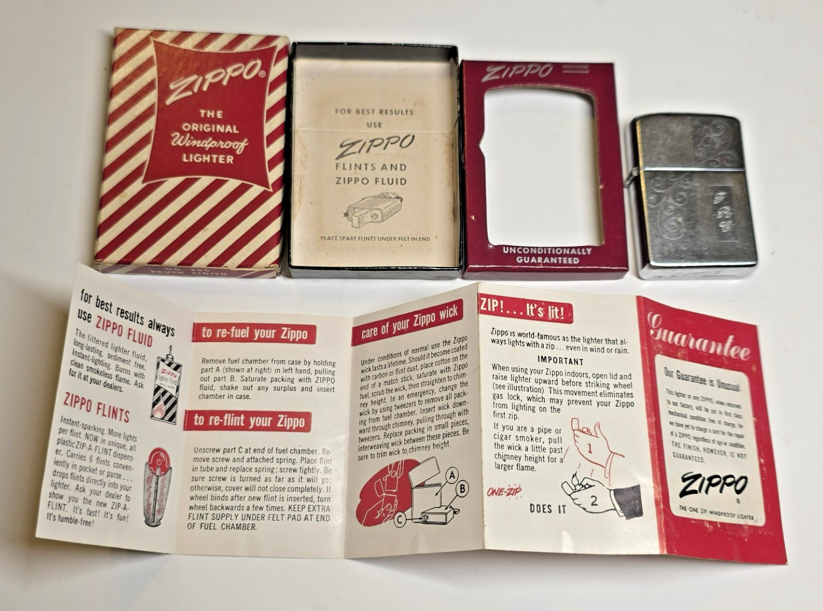 VTG 1957 Zippo Windproof Lighter No.200 Pat. 2517191 Original Candy Strip box