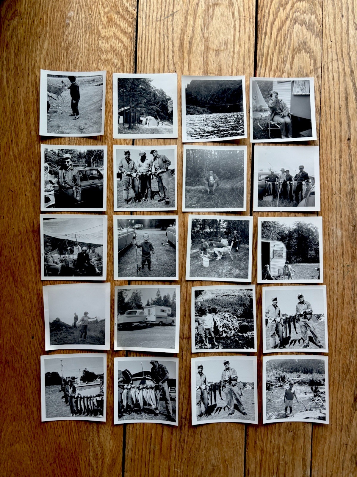Vintage 1950s 60s Fishing & Camping Photos Lot of 20 Black White Snapshots