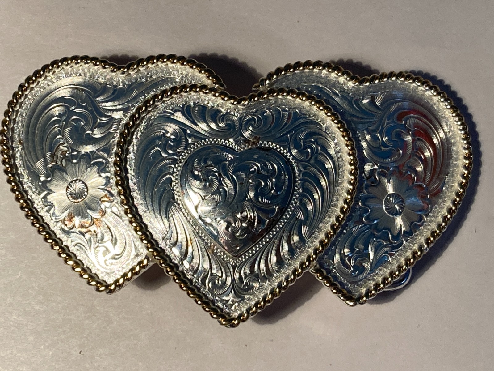 Montana Silversmiths Triple Heart Silver Two Tone Women's Western Belt Buckle