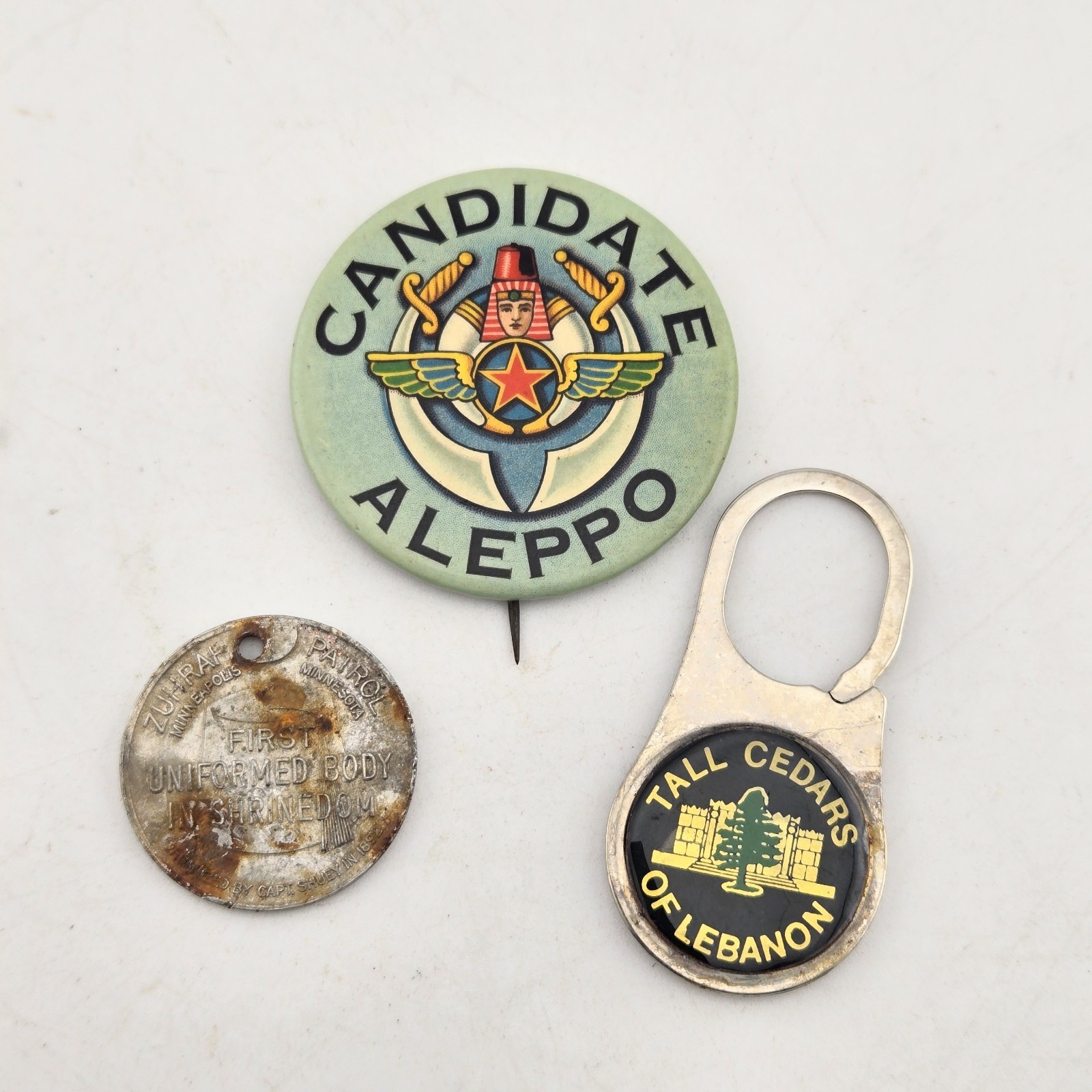 Vtg Masonic Shriners Lot Aleppo Whitehead & Hoag Pin Tall Cedars Zuhrah Medal 