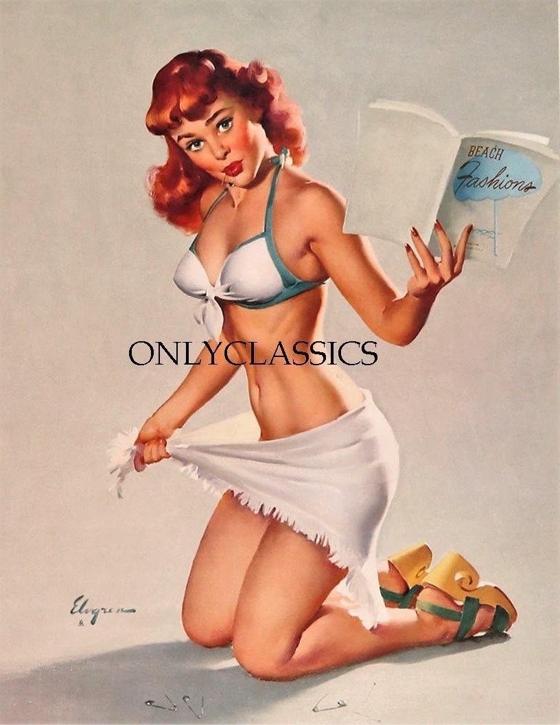 1953 Gil Elvgren Redhead B&B PinUp Page Bikini Bombshell Poster Print Cheesecake