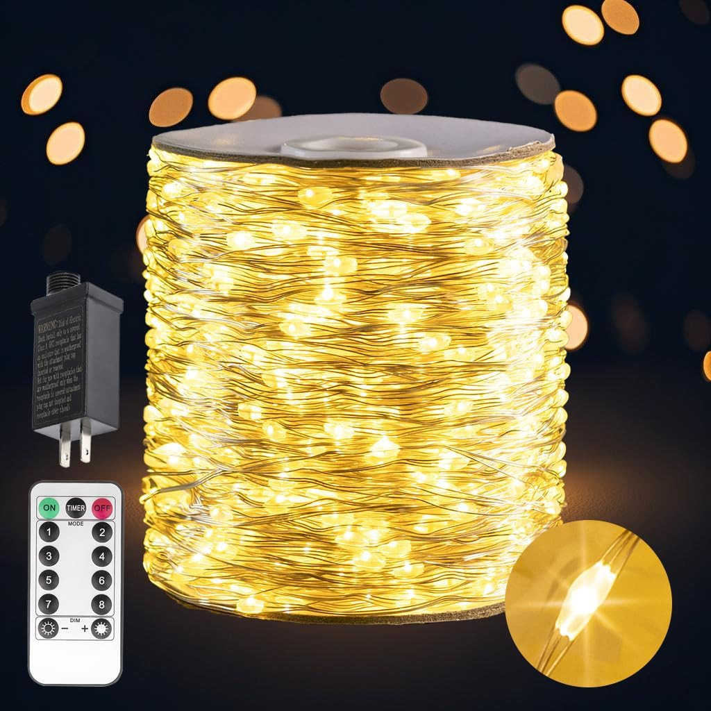 100FT 300LED Fairy Lights Plug in Warm White Silver Christmas String Lights 100FT 300LED Fairy Lights Plug in Warm White Silver Christmas String Lights