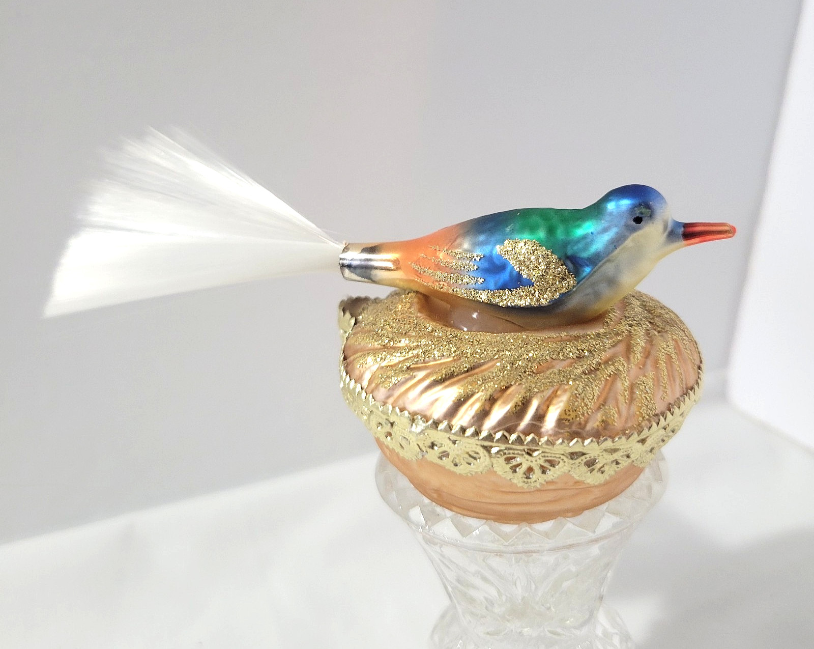 Blumchen Inge-Glas Blue Bird In Nest Vitg Christmas Ornament Germany NO HANGER