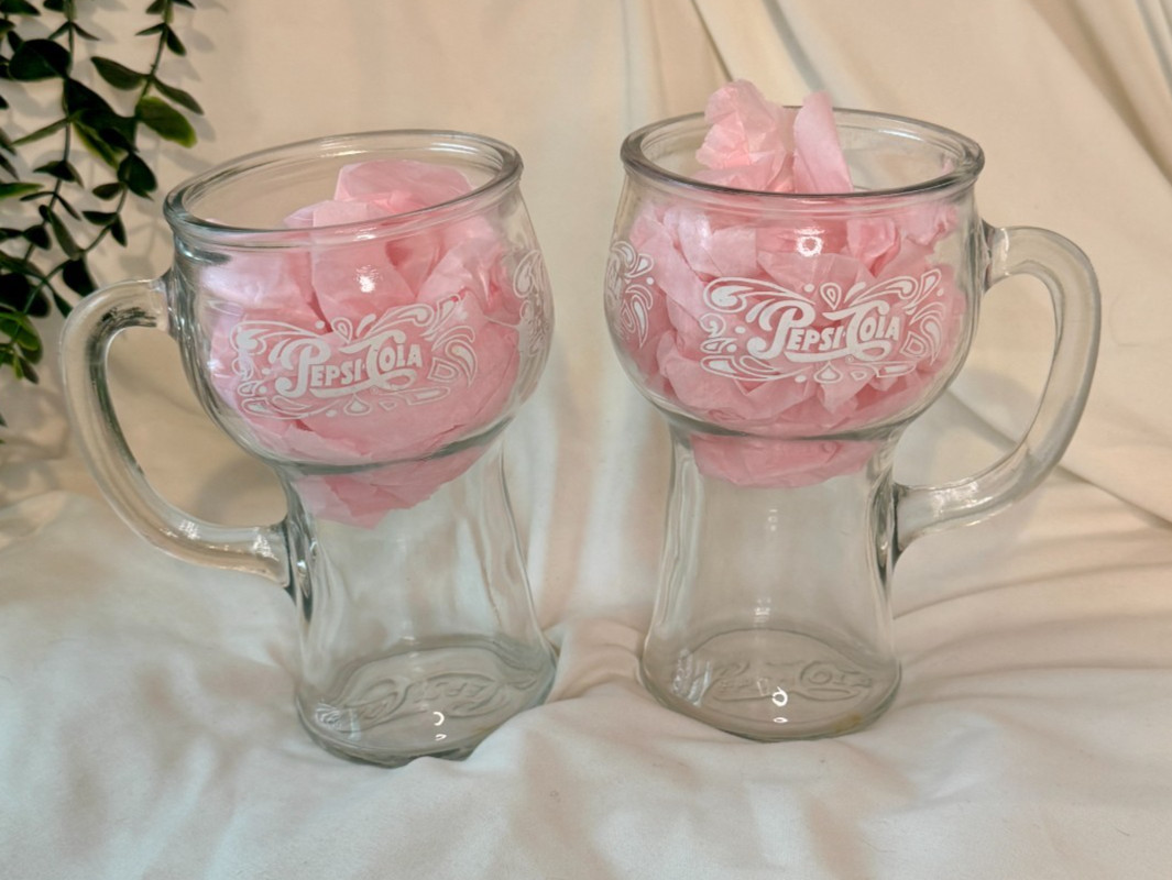 Vintage 1970s Pepsi-Cola Clear Glass Pedestal Soda Fountain Mug with Handle