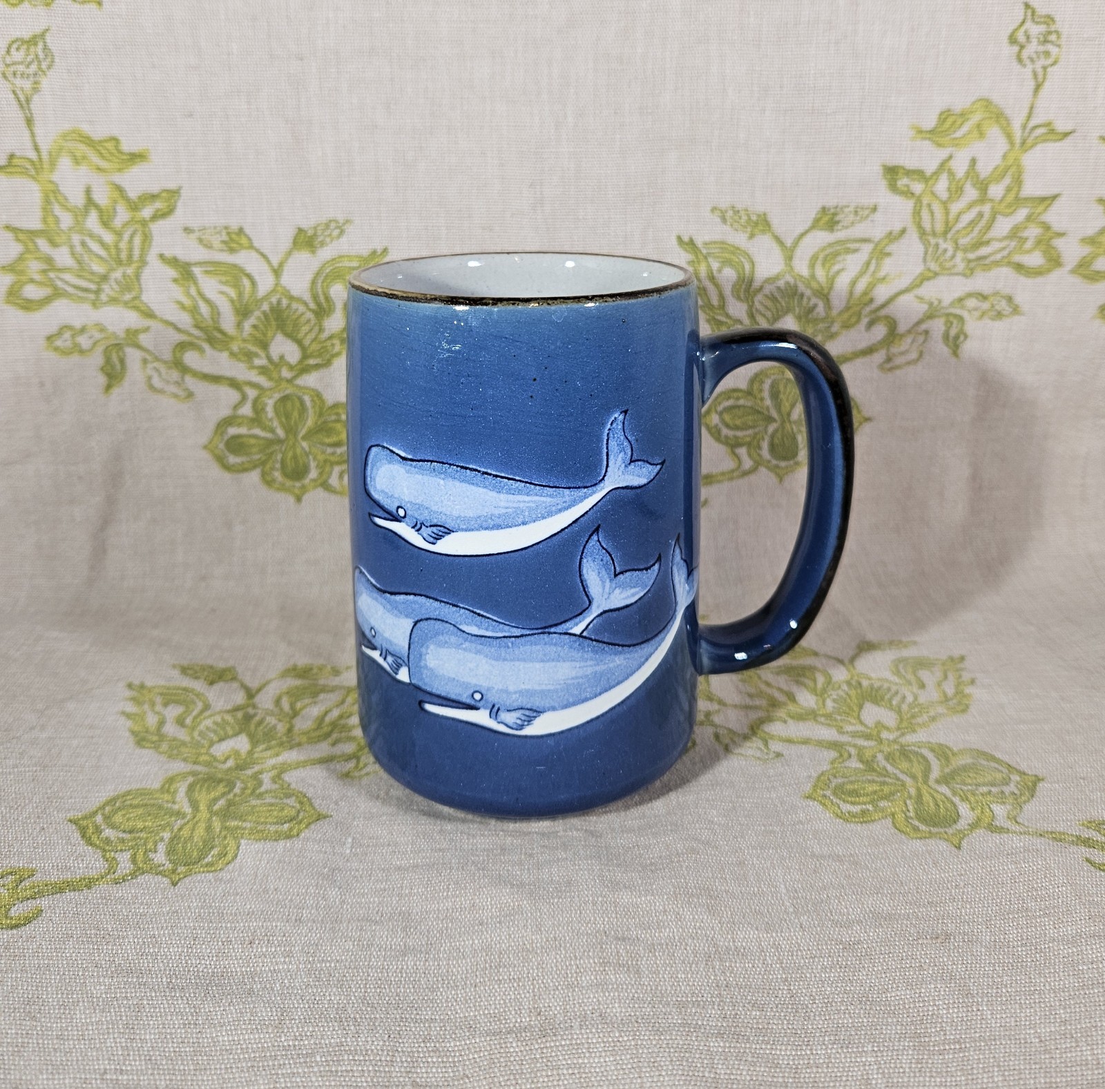 Vintage Otagiri Stoneware Large Oversized Blue Sperm Whale Speckled Coffee Mug