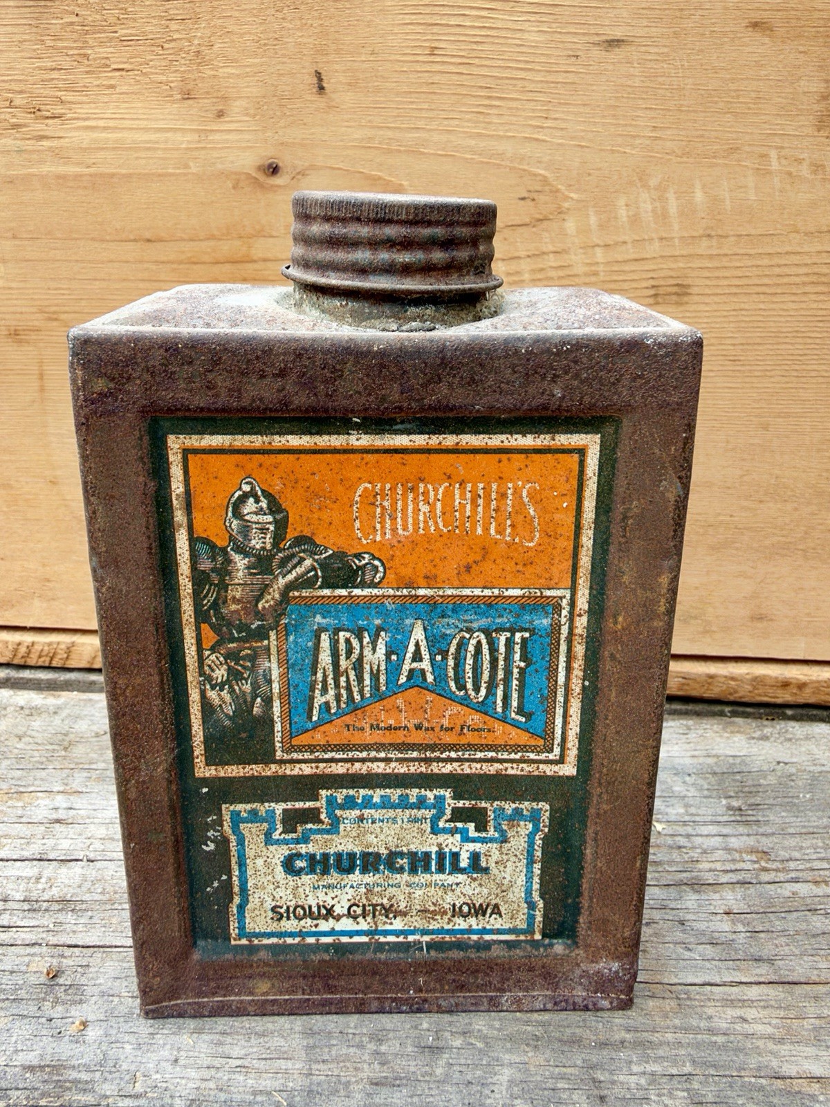Rare 1920S CHURCHILLS ARM-A-COTE WAX TIN Can Sioux City IOWA