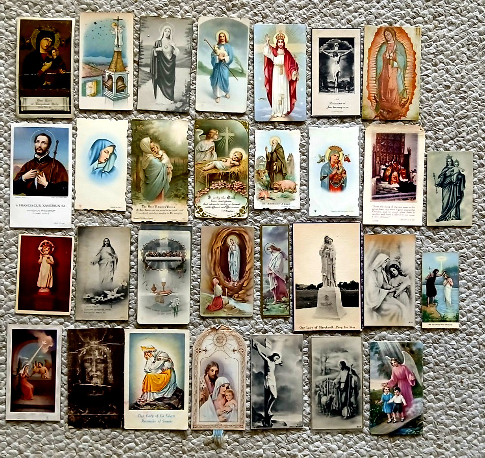 Vintage Lot of 30, 1930s to 1960s Christian Prayer, Holy Cards
