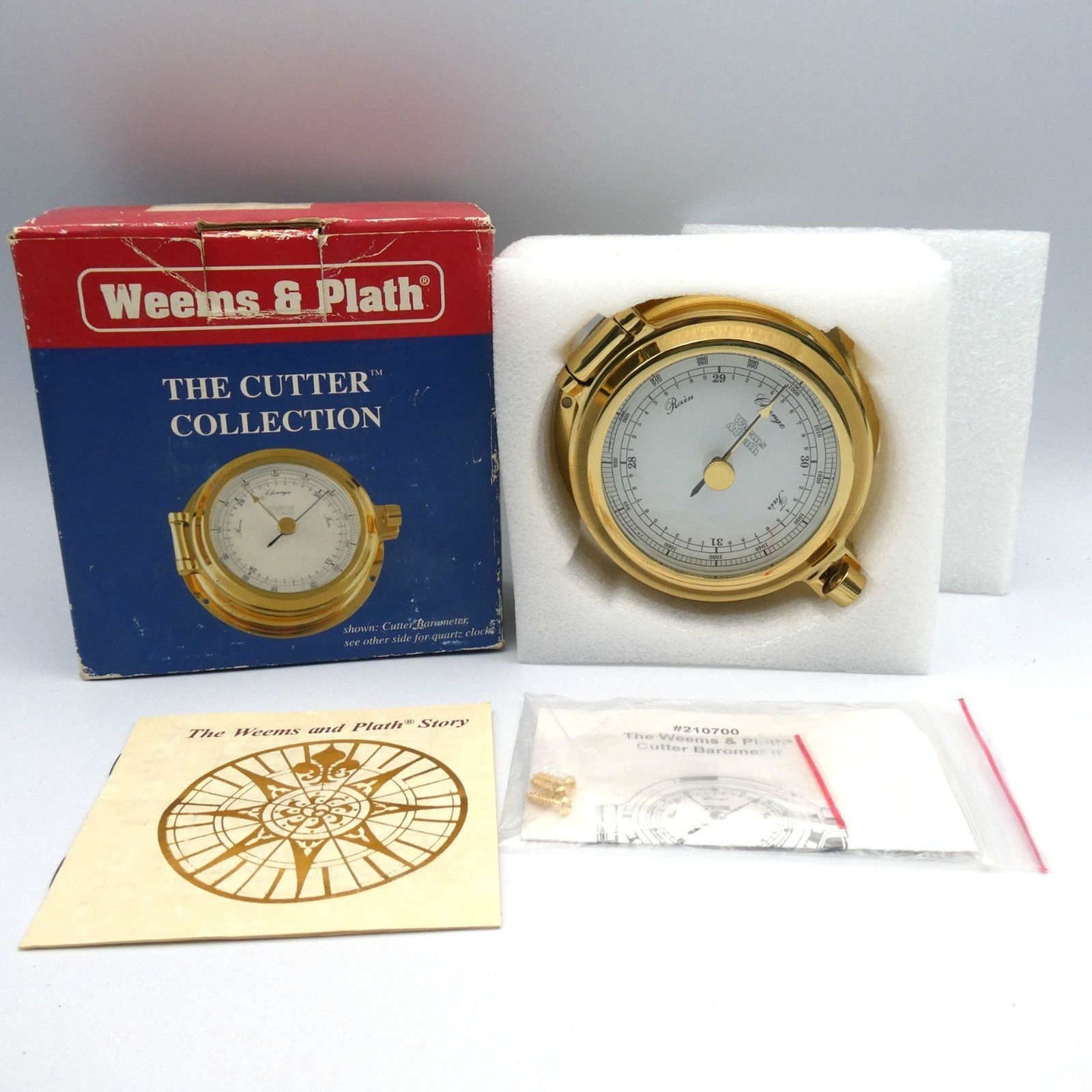 Weems Plath Cutter Barometer 210700 Brass Porthole Weather Instrument Marine VTG