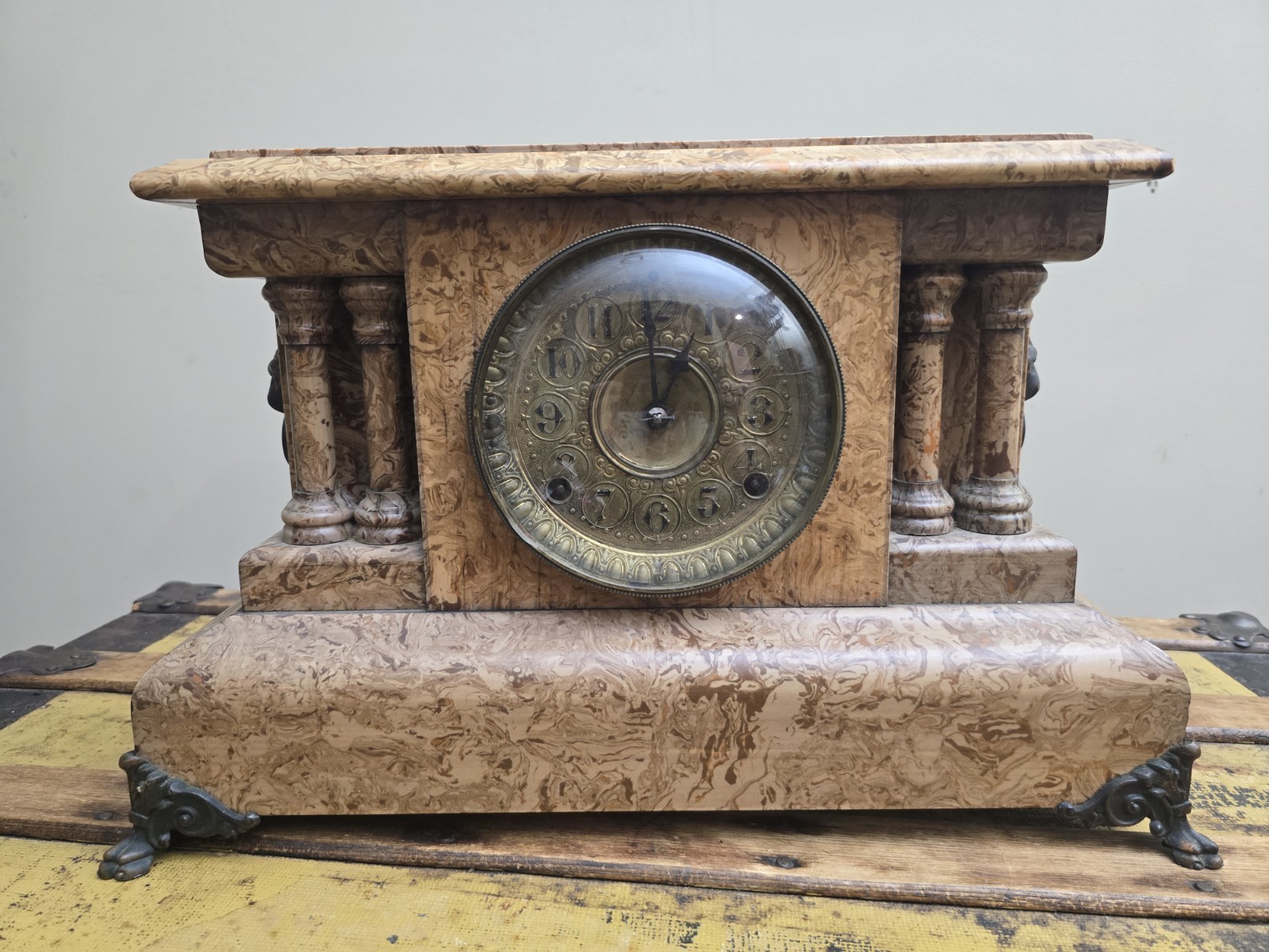 Antique Adamantine‑Style Mantel Clock – Runs, Strikes Hour & Half – 11x17 Ornate