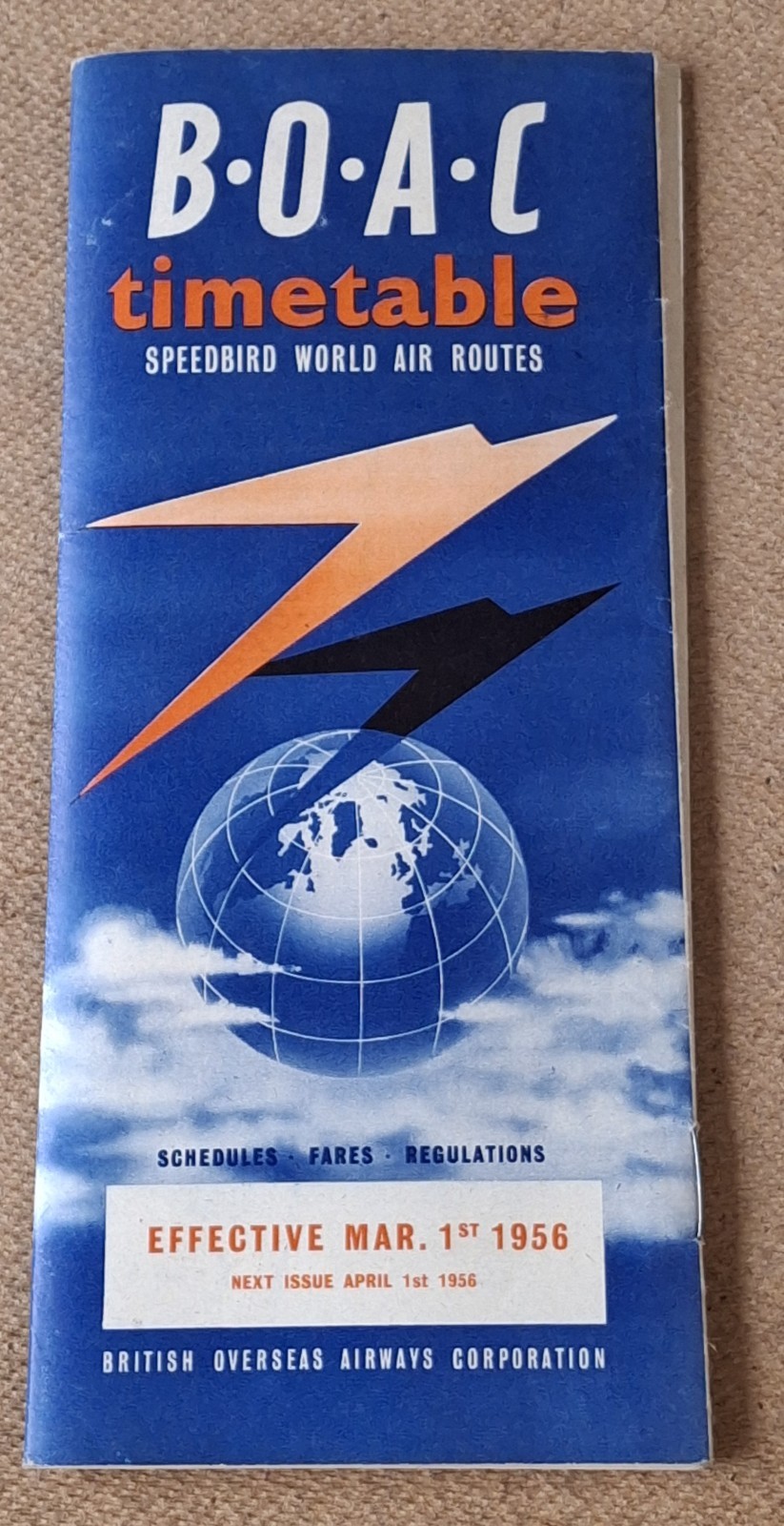 Vintage 1956 BOAC SPEEDBIRD WORLD AIR ROUTES TIMETABLE British Overseas Airways