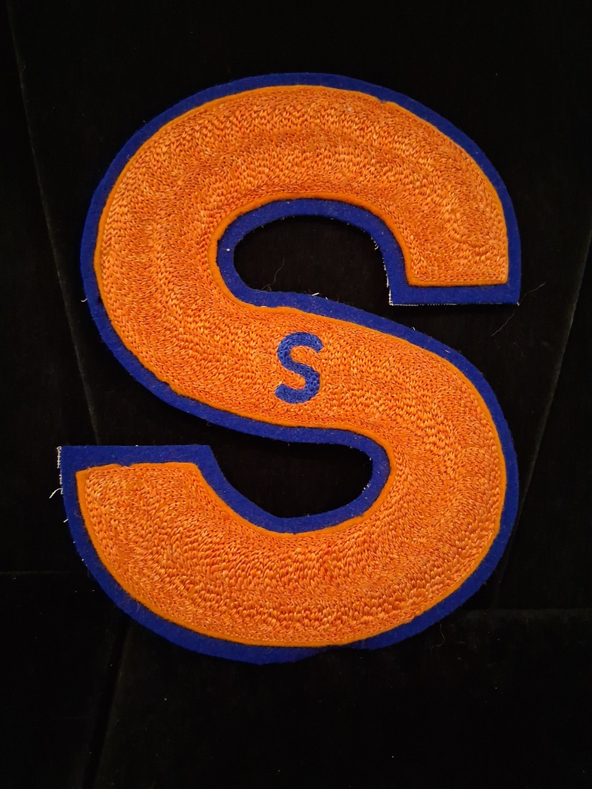 VTG 1949 SheldonHS IL Senior Varsity Letter OrangeChenilleSPatch,BlueFelt Border