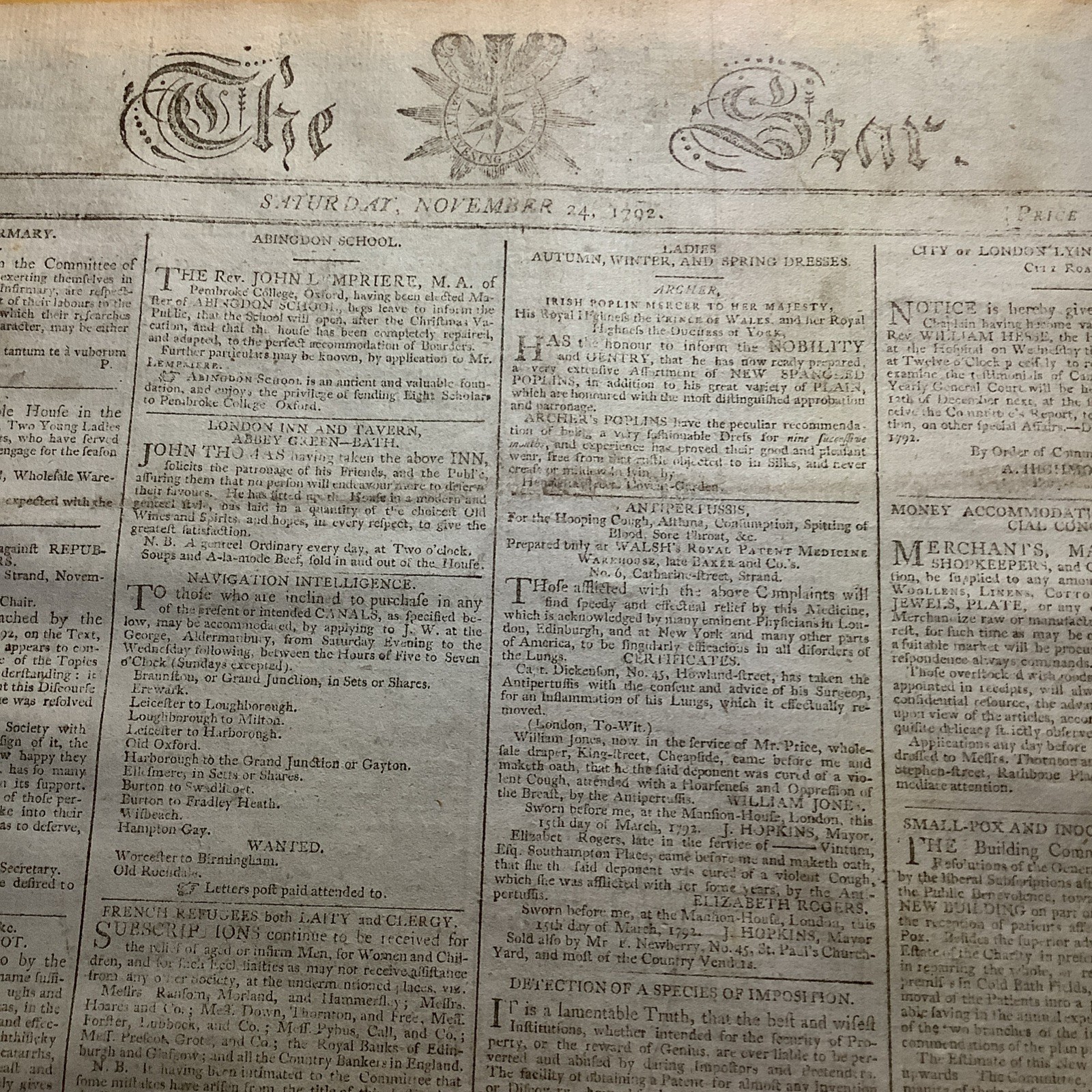 1792 RARE LONDON NEWSPAPER  “THE SUN” ~ FRENCH REVOLUTION