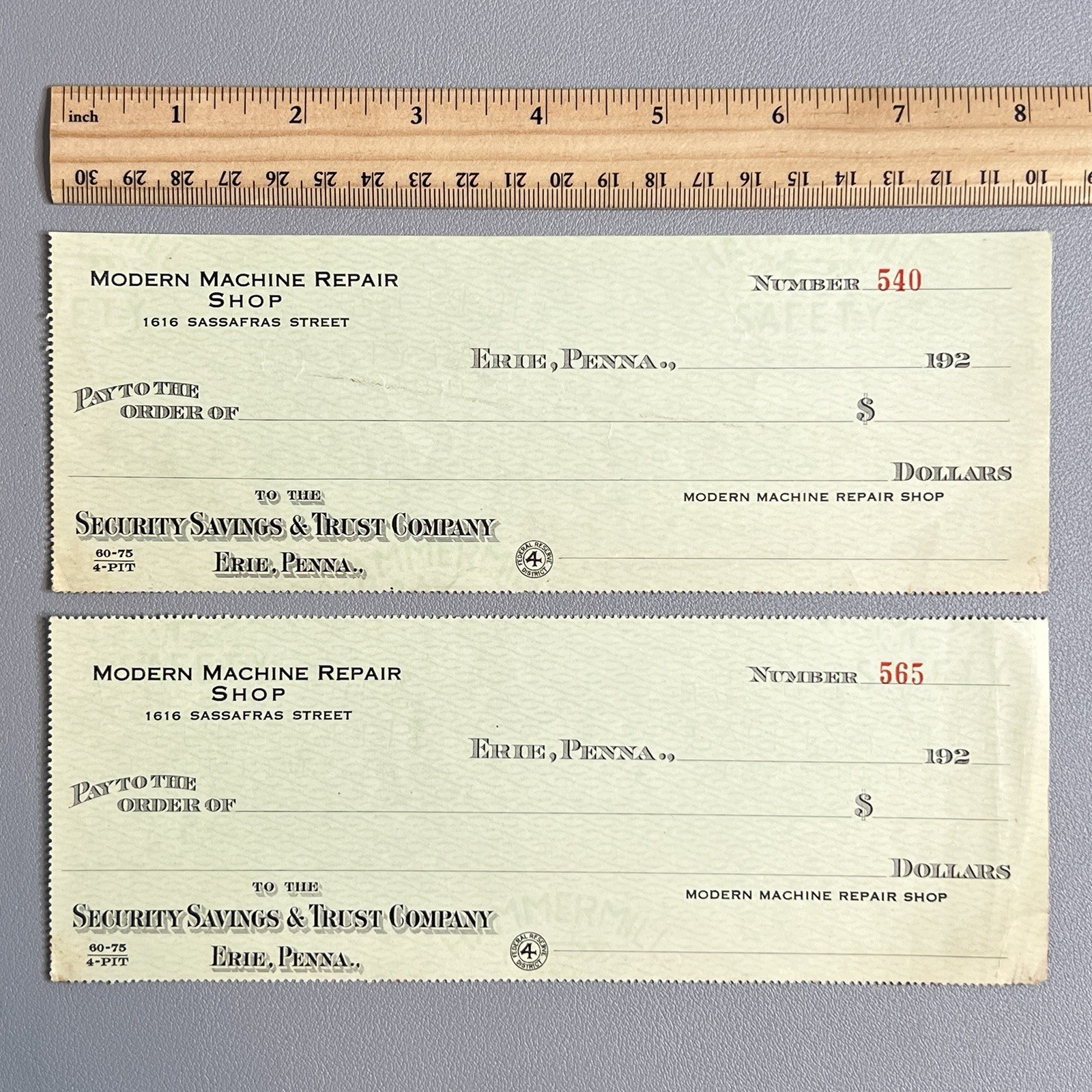 Vtg 1920s Modern Machine Repair Shop Erie PA Blank Checks Hammermill Paper Lot 2