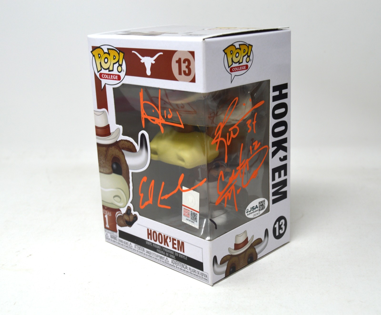 Earl Campbell, Vince Young, Ricky Williams + 1 Signed Funko #13 Hook'Em JSA