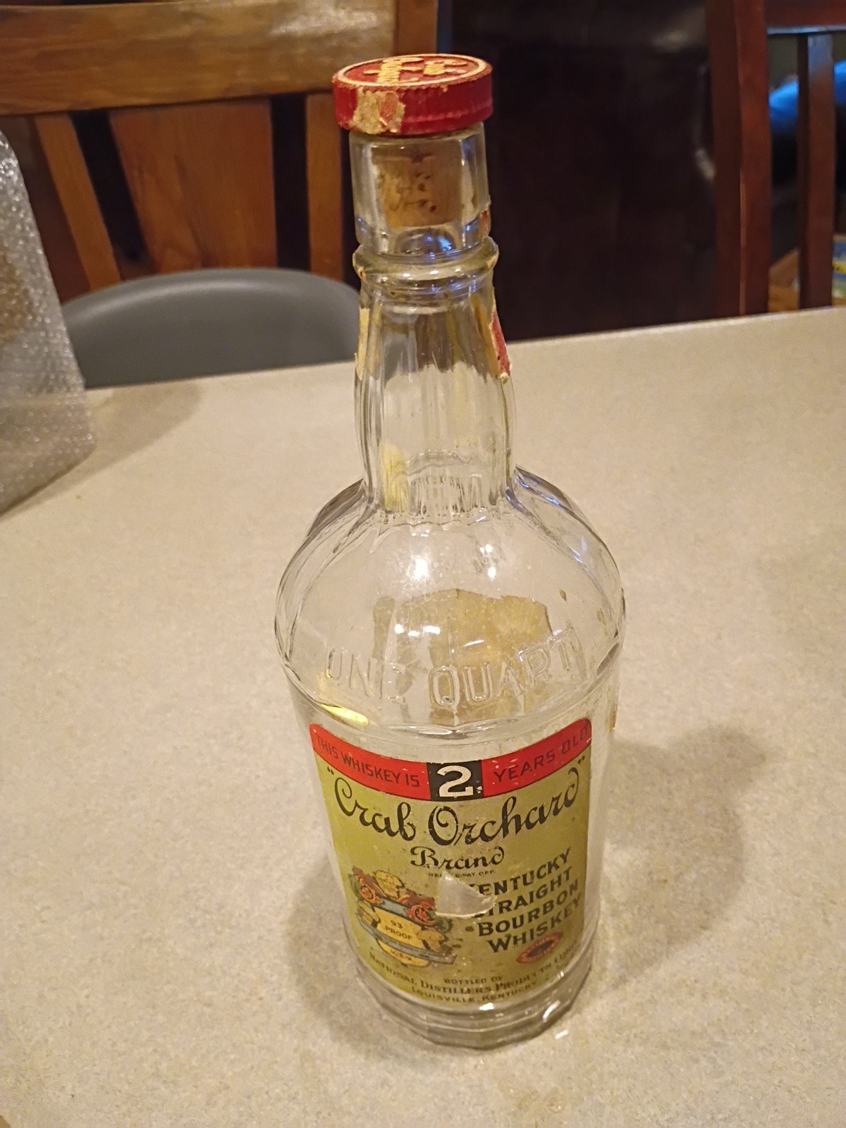Crab Orchard National Distillers Quart Whiskey Bottle Vintage / Antique 