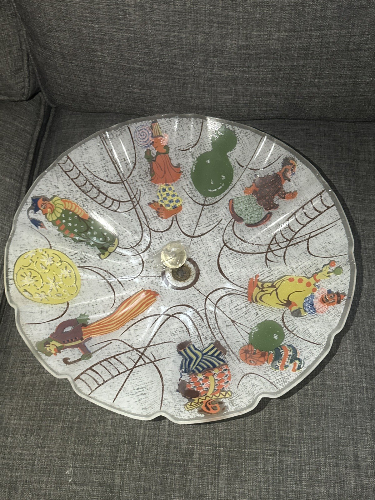 RARE Vintage 1940s Art Deco Circus Clown Ceiling Light Semi Flush Mount