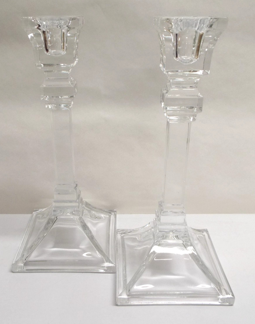 VINTAGE Crystal Clear Architectural Candlestick Holders - Unbranded, 8\
