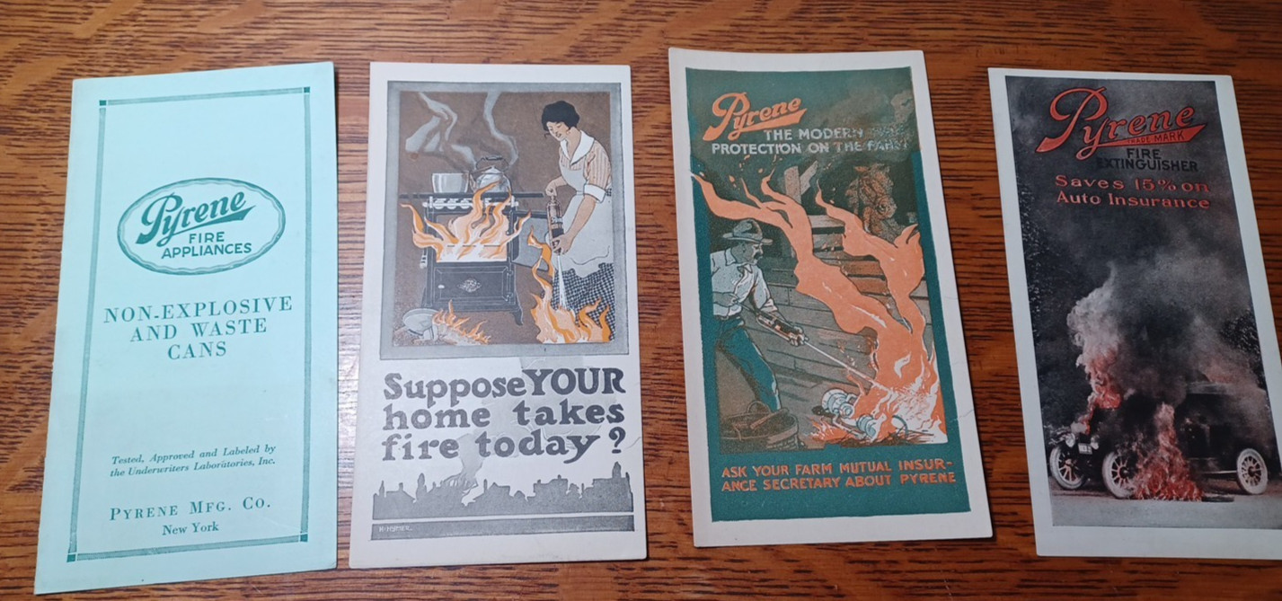 1910\'s-20\'s 4 Pyrene Fire Prevention Appliances Advertising Paper items RRP 478