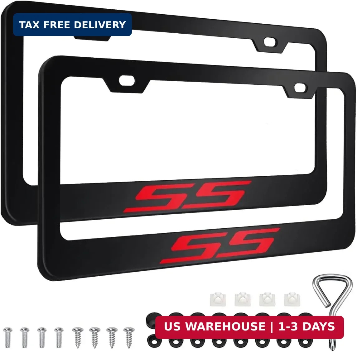 2 Pack SS License Plate Frame, Front Back License Plate Cover,SS License Plate B