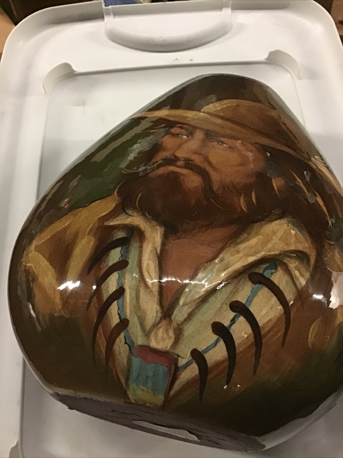 Rick Wisecarver Signed 1981 Hand Carved/Painted Oblong Vase 9.25” Tall Bearded