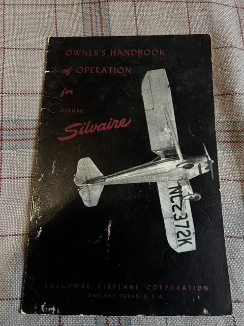 Luscombe Silvaire original owner pilot flight manual