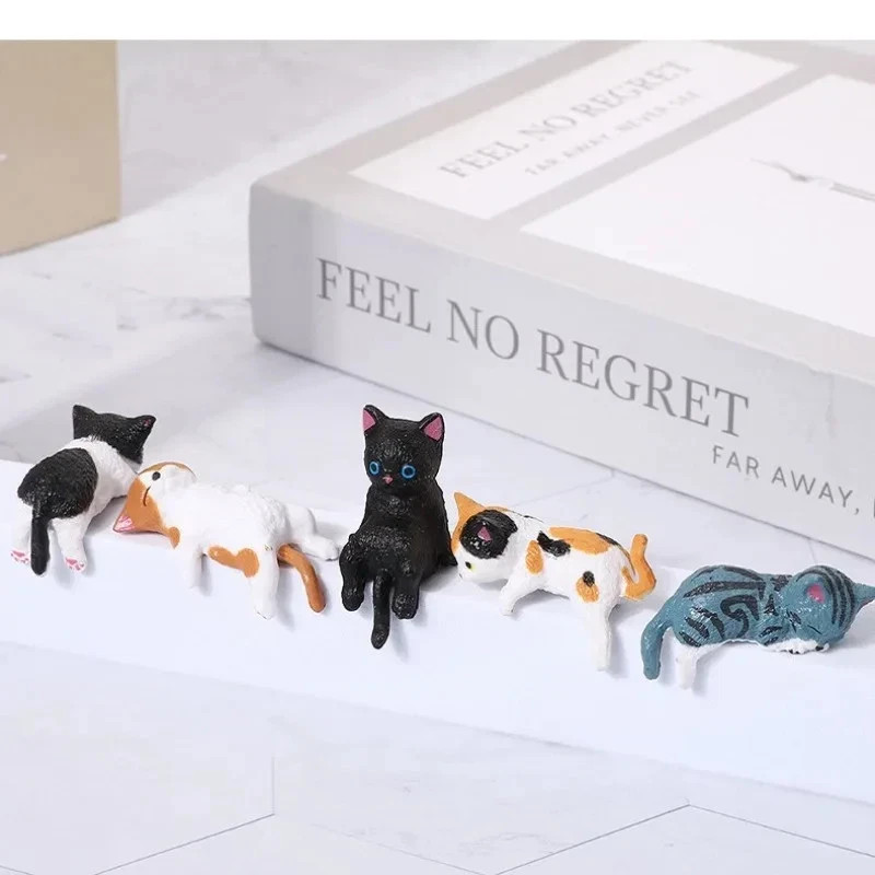 5PCS Cute Sleeping Kitten Mini Cat Figurines Creative Home Car Brand New Gift