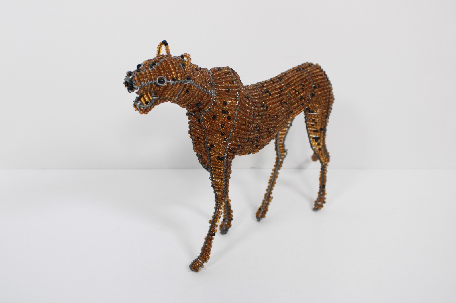 Handcrafted African Beaded Wire Cheetah Sculpture