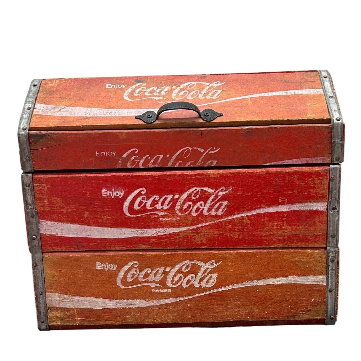 Vintage Coca-Cola Wooden Storage Trunk Red Rustic Soda Chest Americana Decor