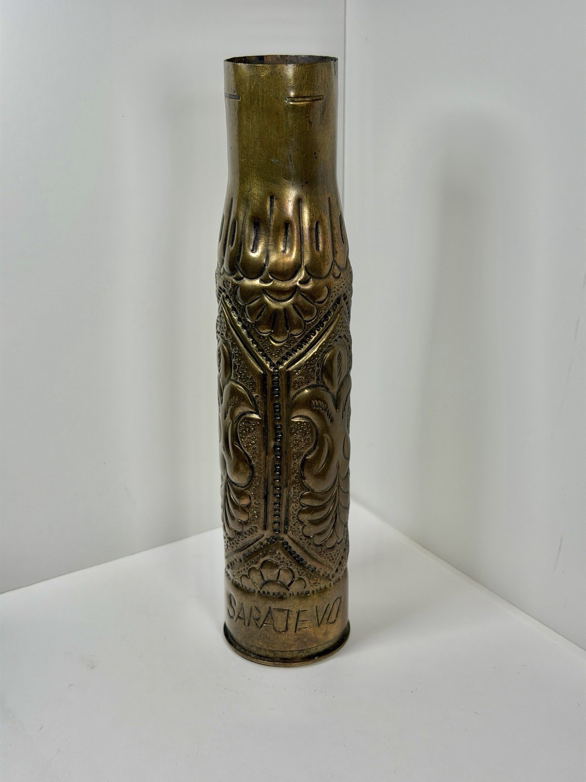 Original WWII-era trench art /converted brass shell casing/ 1942 signed Sarajevo