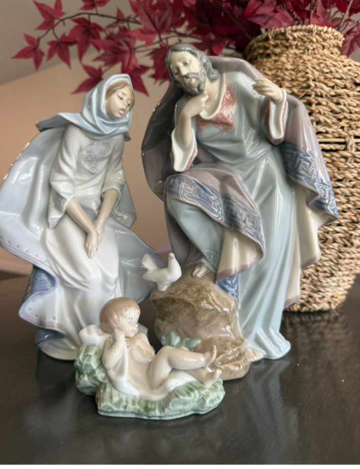Lladro Nativity Retired Mary #5747, Joseph #5746, Baby Jesus #5745 