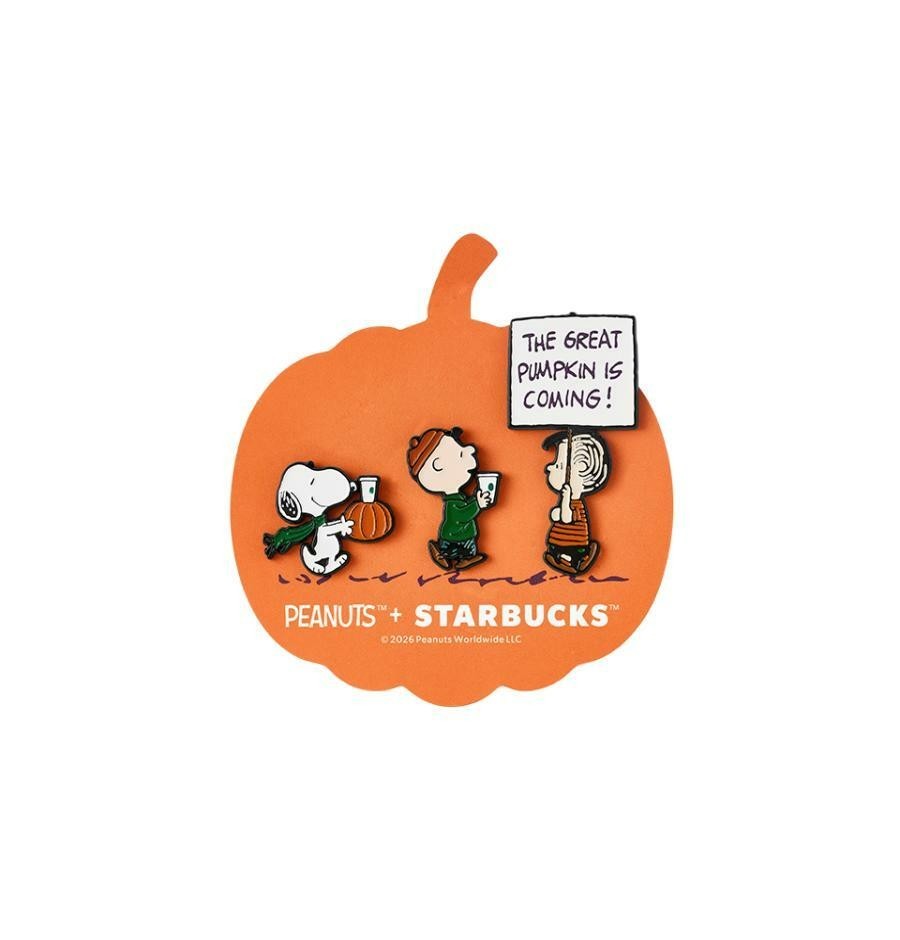 Starbucks 2026 Korea x Peanuts Snoopy Pumpkin Pin Badge Set Online Exclusive