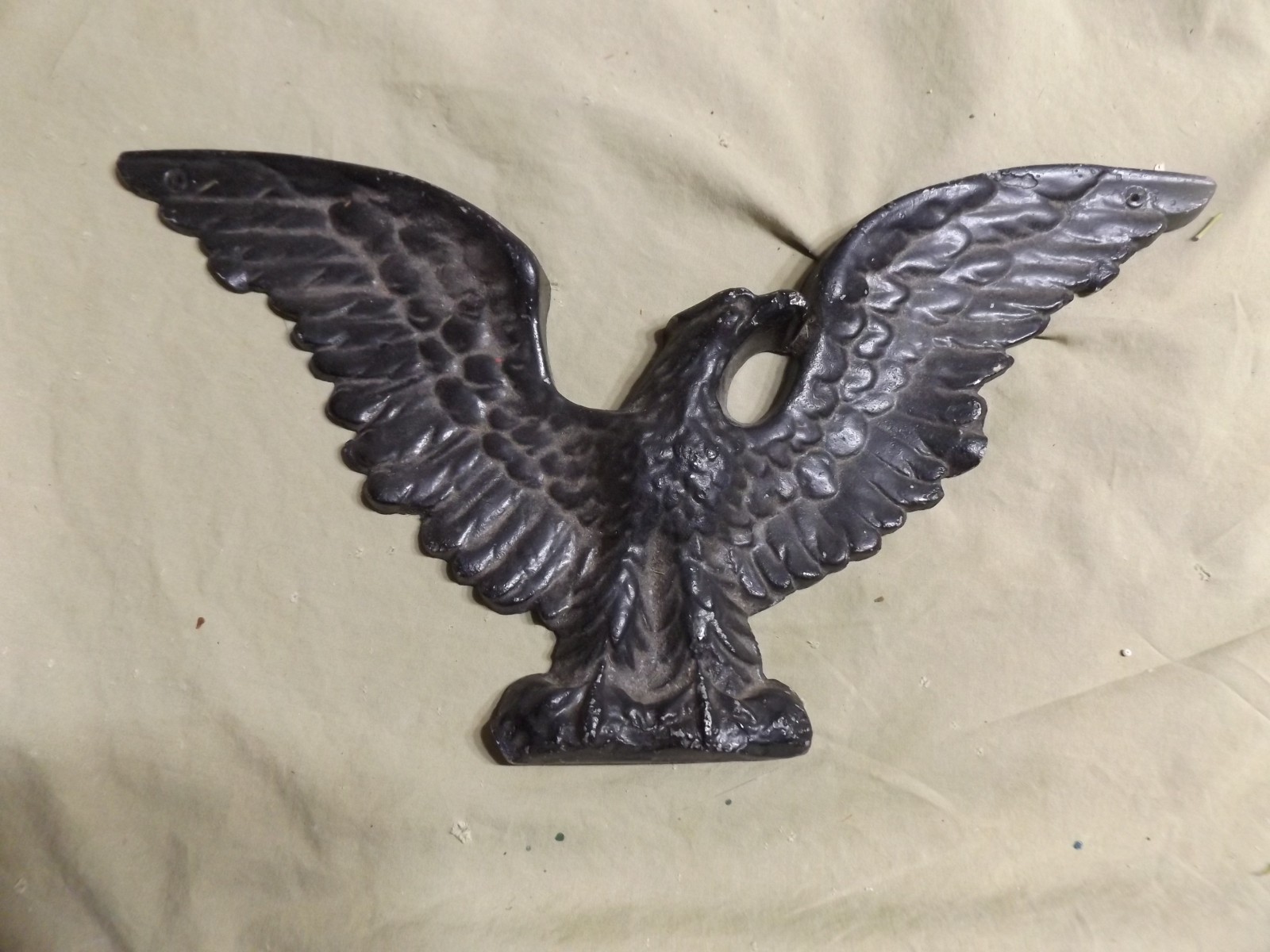 Vintage Cast Metal Painted Black Federal Style Spread Eagle Wall Decor 7x13.25