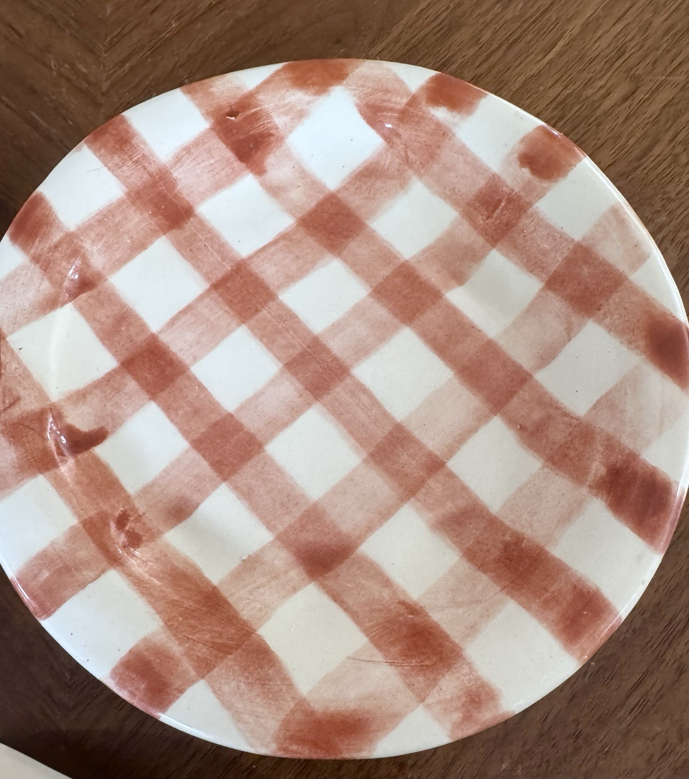 Very Rare Rae Dunn Dimple Plate 6” Handmade Handpainted Gingham