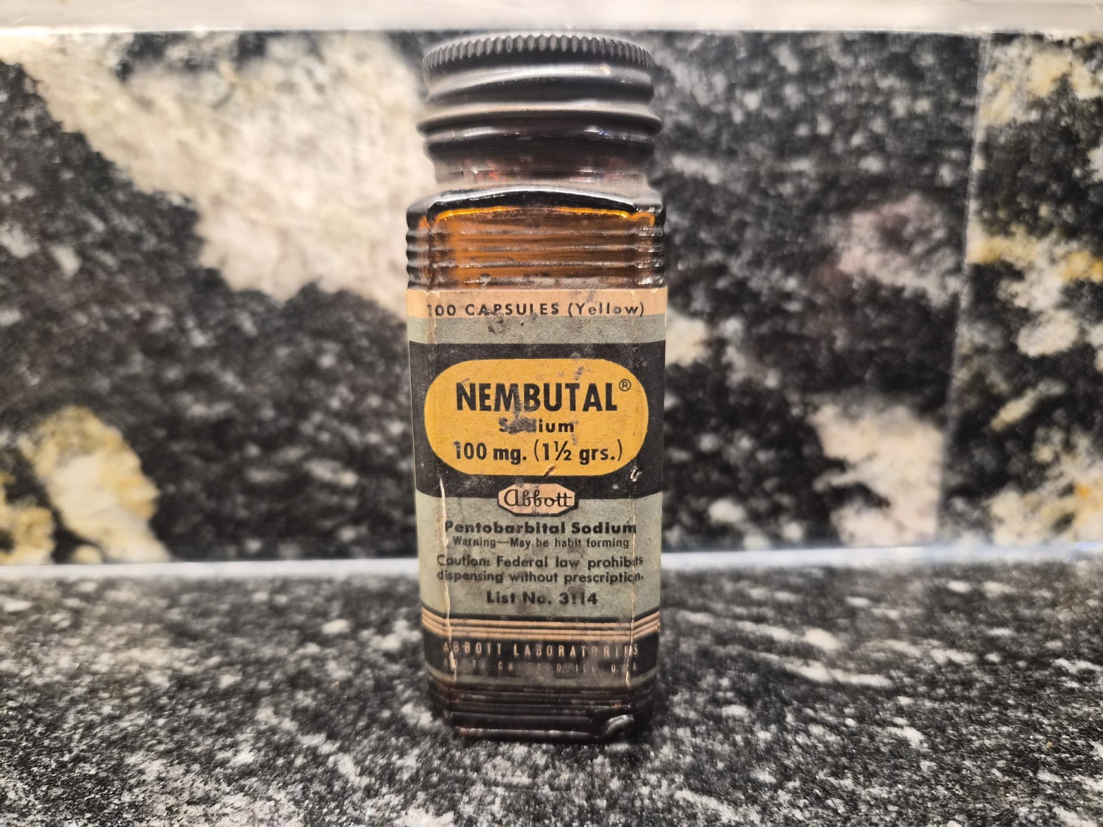 Vintage 1950's Amber Glass Pharmaceutical Bottle