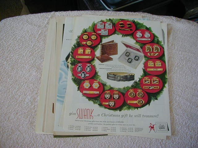 Vintage lot of 13 Swank print ads 1946-1959 cuff links tie bar large ad