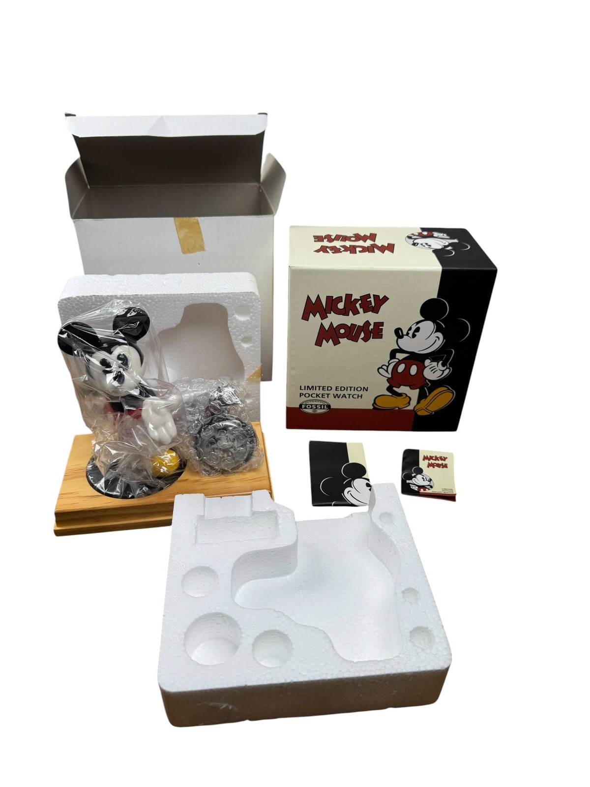 Disney Mickey & Co 1996 Limited Edition Fossil Pocket Watch & Porcelain Figurine