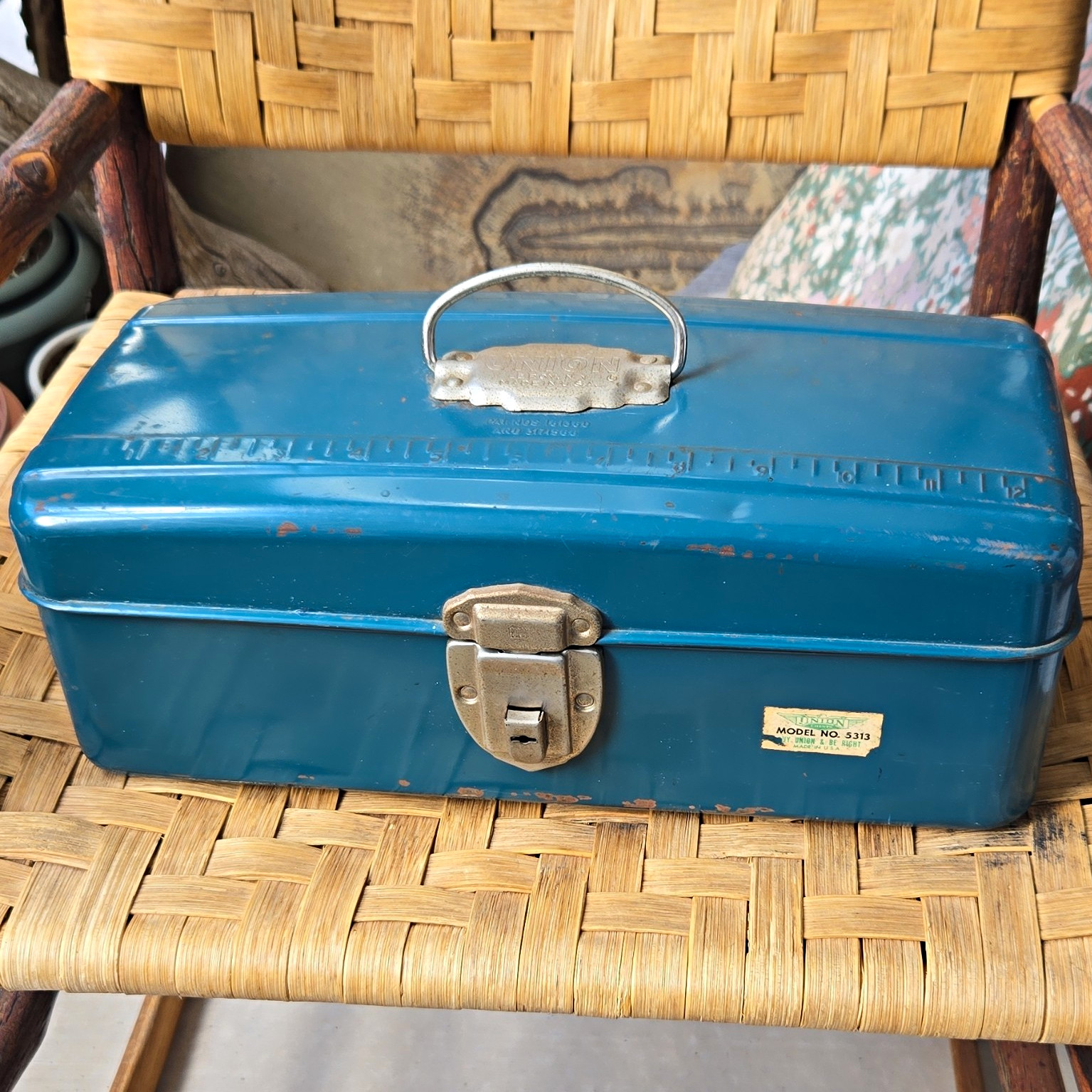 Vintage 1960s UNION Steel Utility Chest – Model 5313 Teal-Blue Metal Tackle Box.