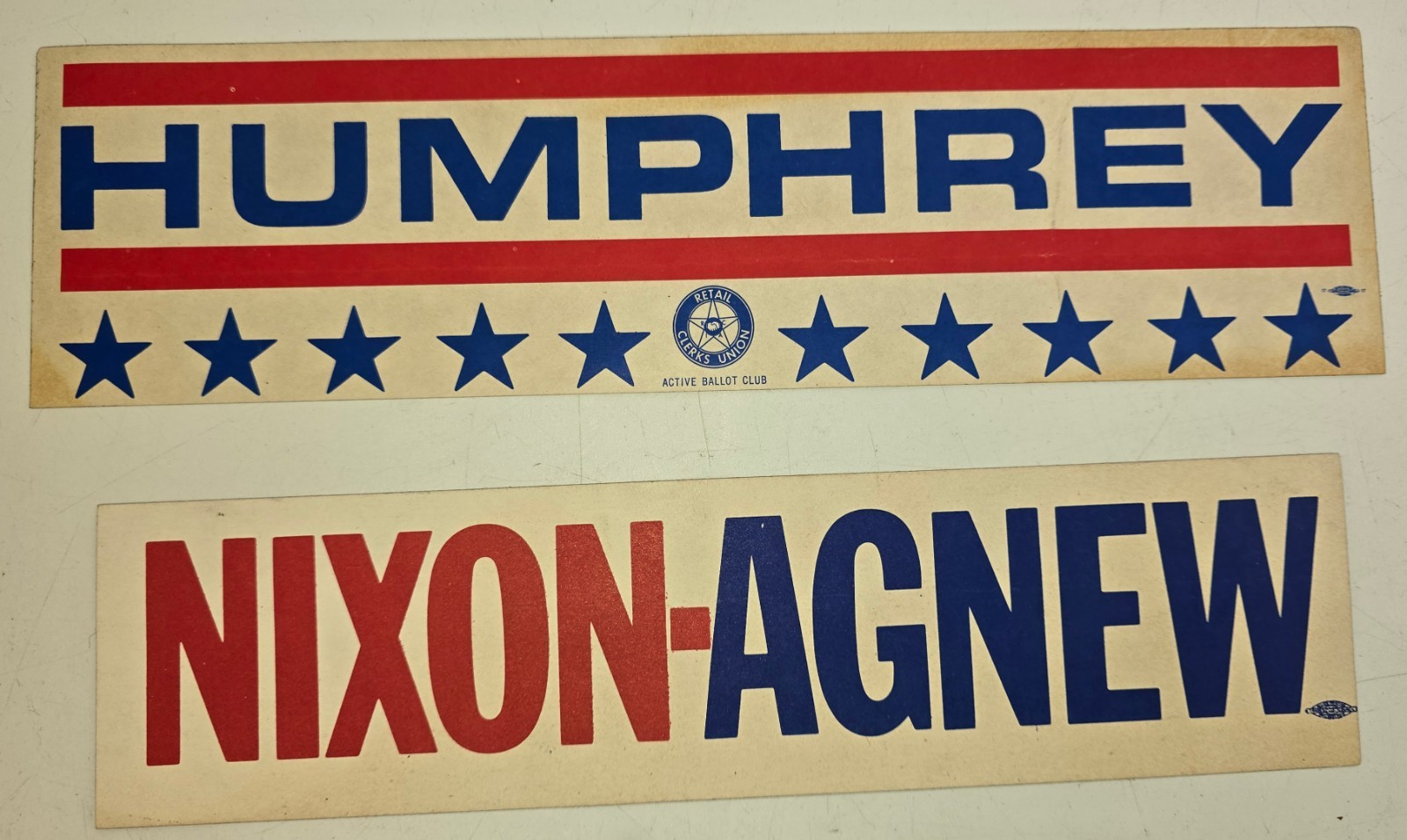 NOS Unused Vintage Humphrey Nixon Agnew 1968 Political Campaign Bumper Stickers