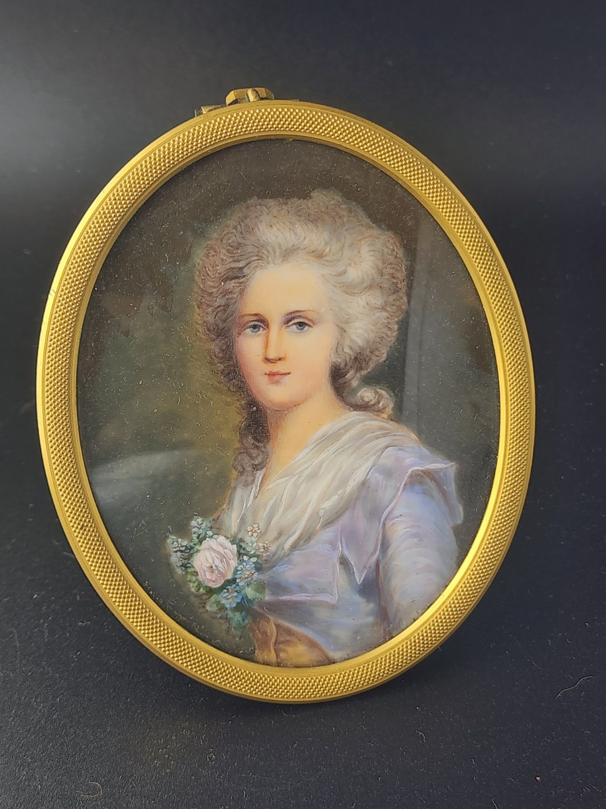 Antique French Portrait Miniature Madame Elisabeth c1890 Signed Gilt Brass Frame