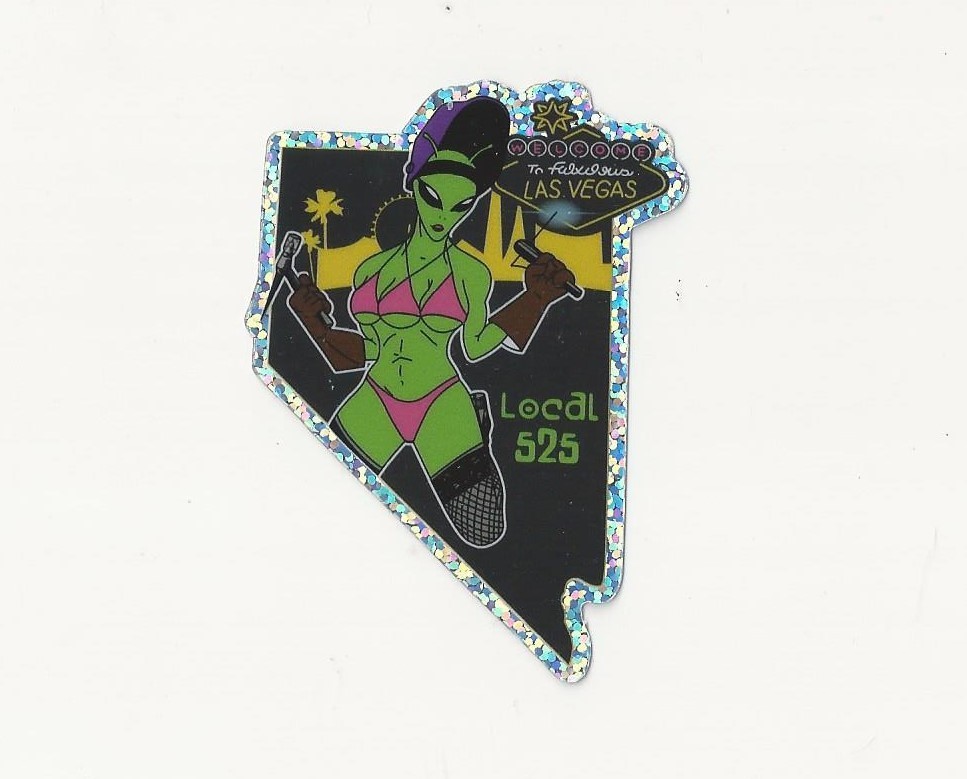 UA LOCAL 525 LAS VEGAS SPACE ALIEN CHICK Plumbers & PIPEFITTERS GLITTER Sticker