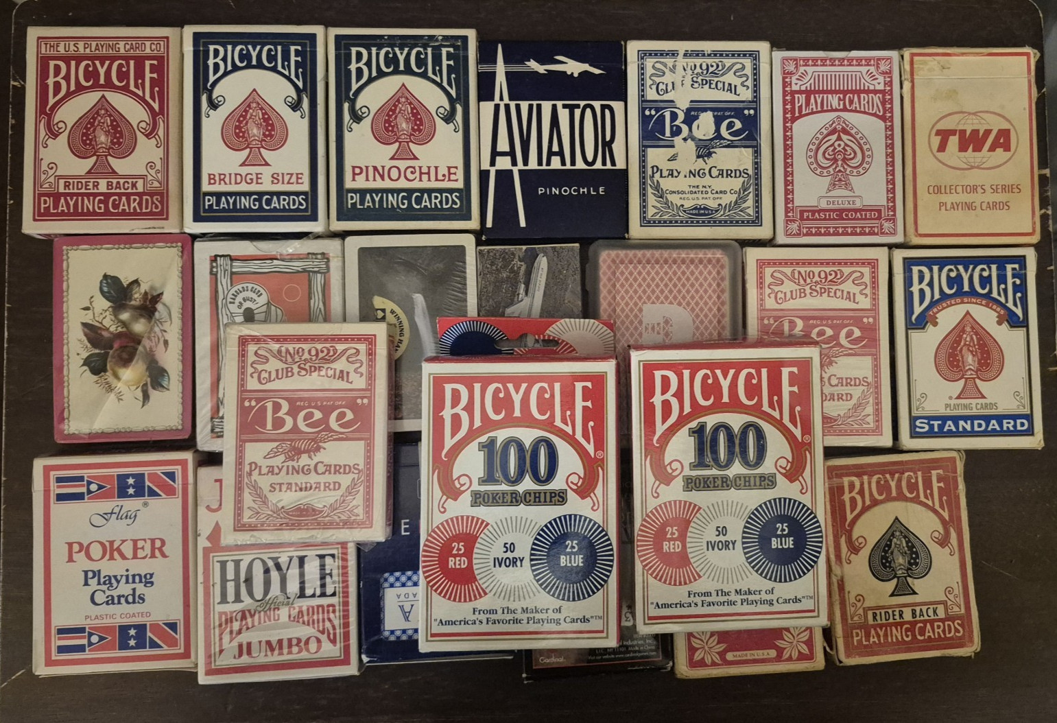 Huge Vintage Playing Cards Lot of 21 Decks Plus 2 Bicycle 100 Poker Chips Boxes