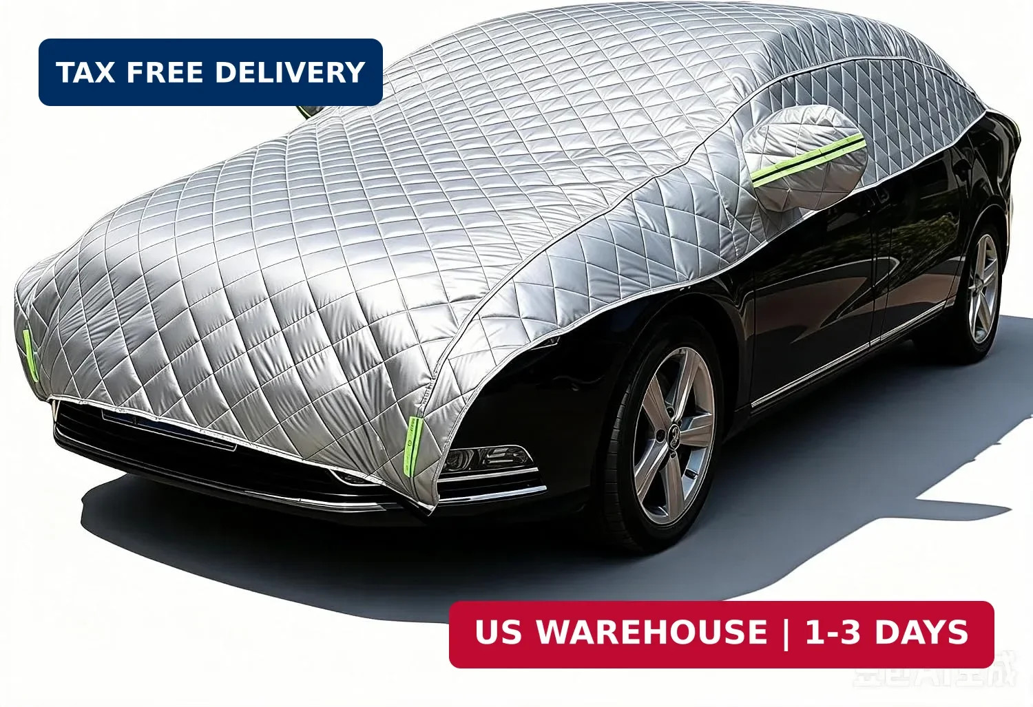 Padded Half Car Cover Hail Snow Ice Sun All‑Weather Protector for Sedan SUV
