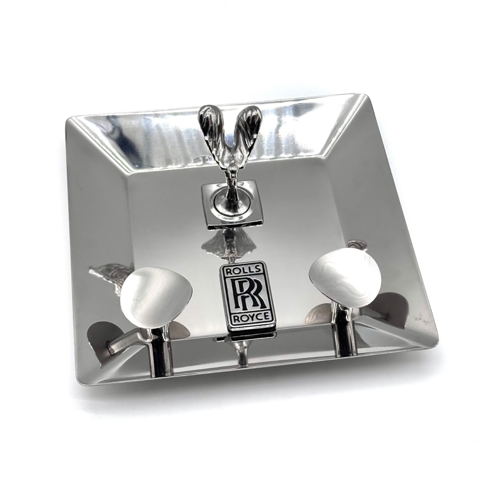 Rolls Royce Silver Square Cigar Ashtray Luxury Smoking Tray Bar Desk Decor