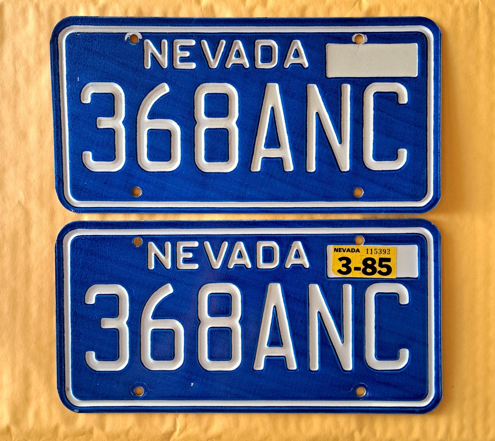 Vintage 1982-1984 Nevada License Plate MATCHED PAIR w/1985 Tag 368-ANC