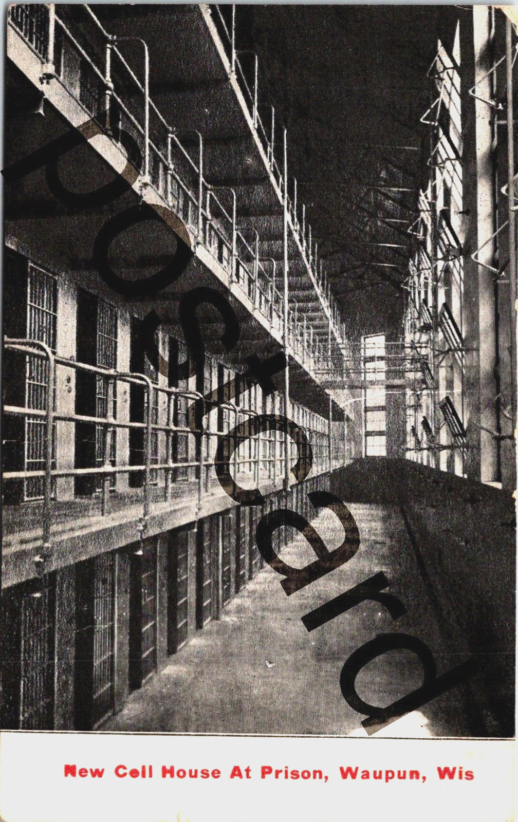 WAUPUN WI PRISON, New Cell House, Stanley Johnson Photographer postcard jj416